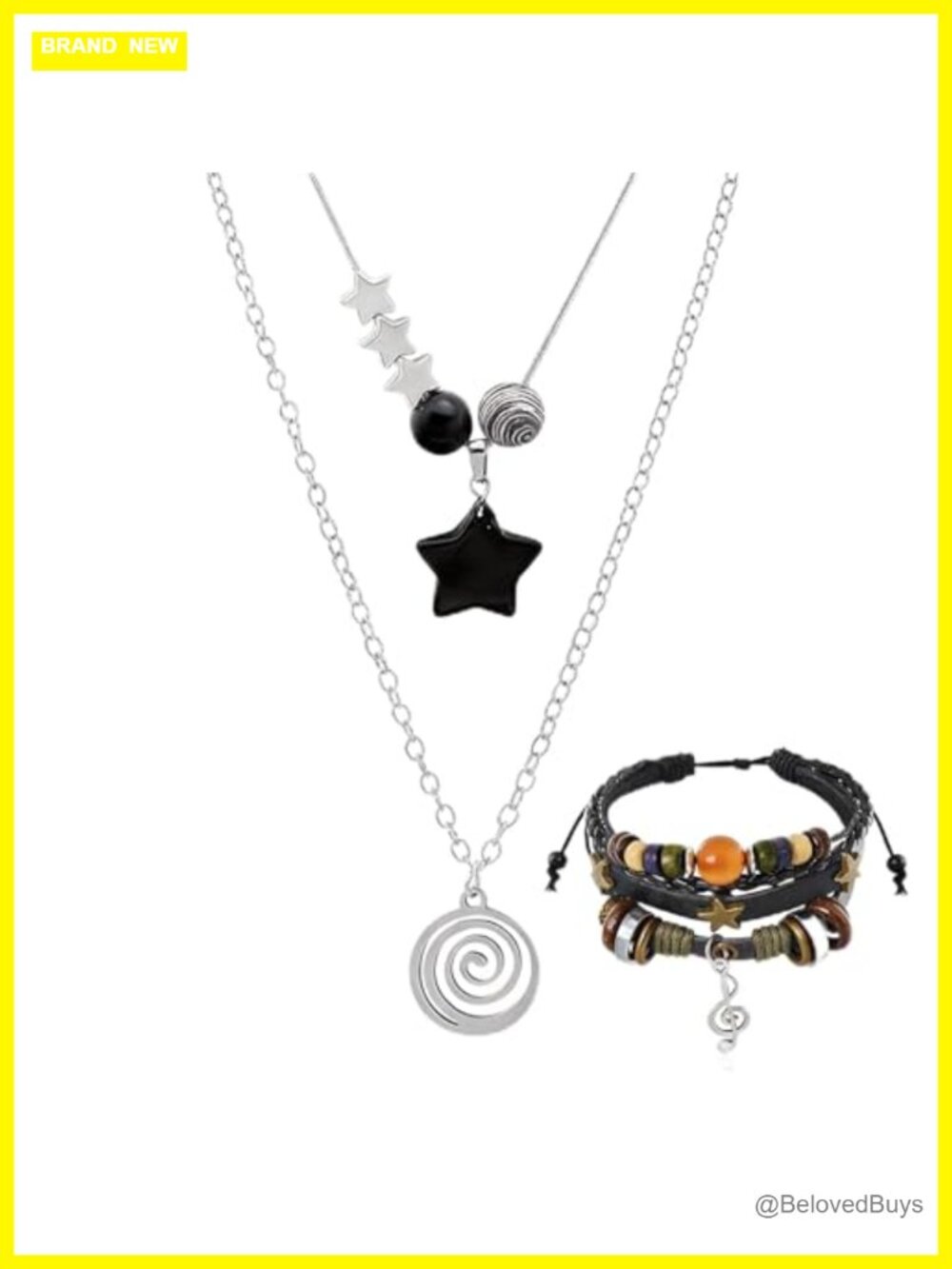 3PCS Y2K Spotted Star Necklace Bracelet Set Punk Rock Layered Jewelry
